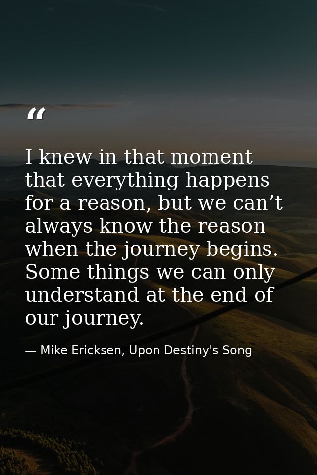I knew in that moment that everything happens for a reason, but we can’t always know the reason when the journey begins. — Mike Ericksen, Upon Destiny's Song