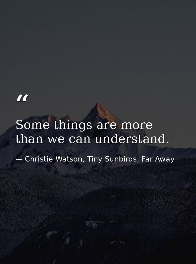 Some things are more than we can understand. — Christie Watson, Tiny Sunbirds, Far Away