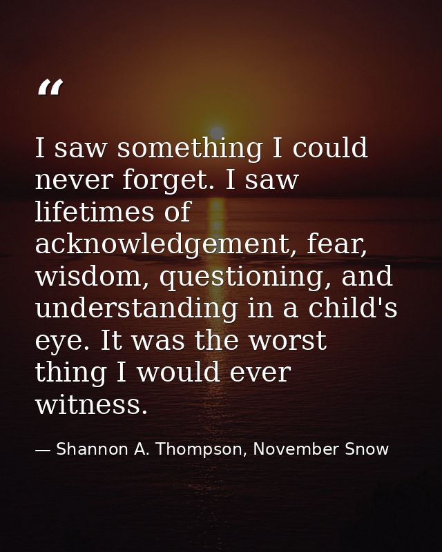 I saw something I could never forget. I saw lifetimes of acknowledgement, fear, wisdom, questioning, and understanding i — Shannon A. Thompson, November Snow