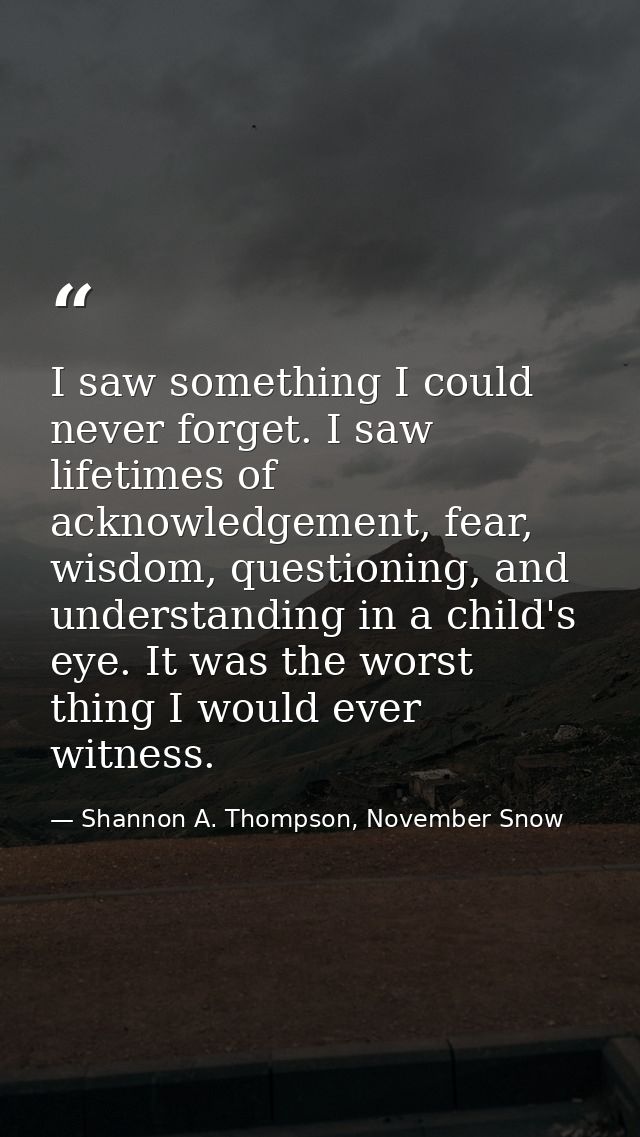 I saw something I could never forget. I saw lifetimes of acknowledgement, fear, wisdom, questioning, and understanding i — Shannon A. Thompson, November Snow