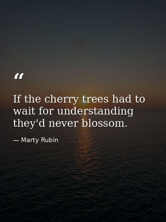 If the cherry trees had to wait for understanding they'd never blossom. — Marty Rubin