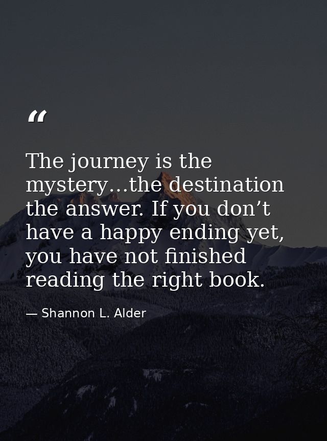 The journey is the mystery…the destination the answer. If you don’t have a happy ending yet, you have not finished readi — Shannon L. Alder