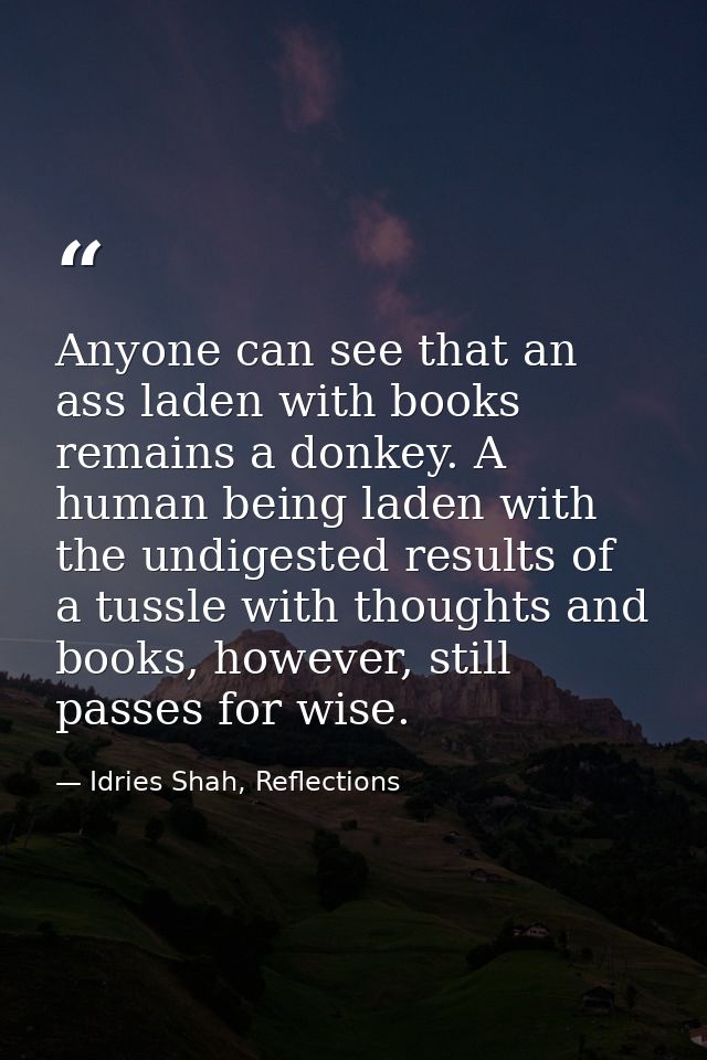 Anyone can see that an ass laden with books remains a donkey. A human being laden with the undigested results of a tussl — Idries Shah, Reflections
