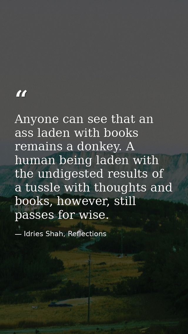 Anyone can see that an ass laden with books remains a donkey. A human being laden with the undigested results of a tussl — Idries Shah, Reflections
