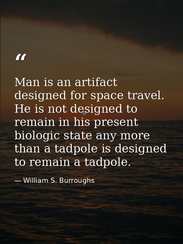 Man is an artifact designed for space travel. He is not designed to remain in his present biologic state any more than a — William S. Burroughs