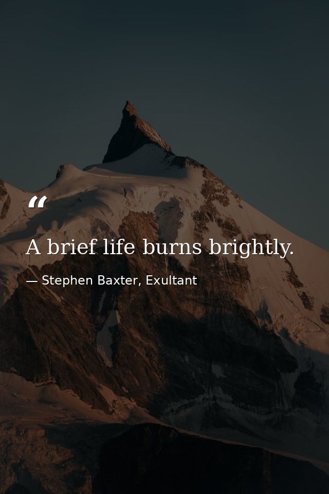 A brief life burns brightly. — Stephen Baxter, Exultant