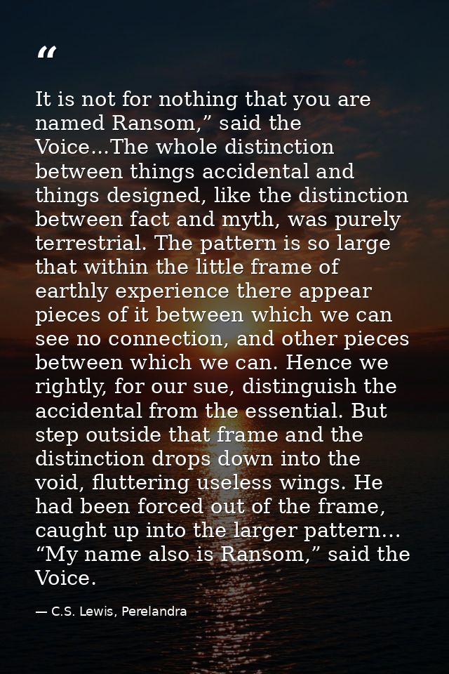 It is not for nothing that you are named Ransom,” said the Voice...The whole distinction between things accidental and t — C.S. Lewis, Perelandra
