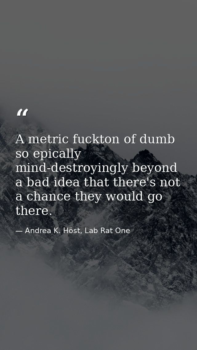 A metric fuckton of dumb so epically mind-destroyingly beyond a bad idea that there's not a chance they would go there. — Andrea K. Höst, Lab Rat One