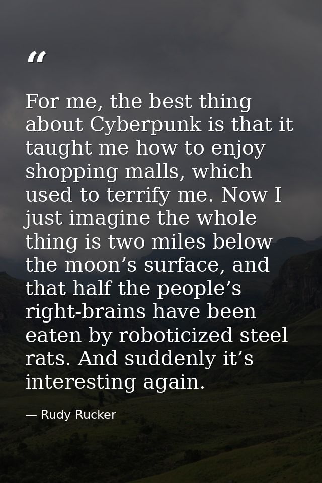 For me, the best thing about Cyberpunk is that it taught me how to enjoy shopping malls, which used to terrify me. Now I — Rudy Rucker