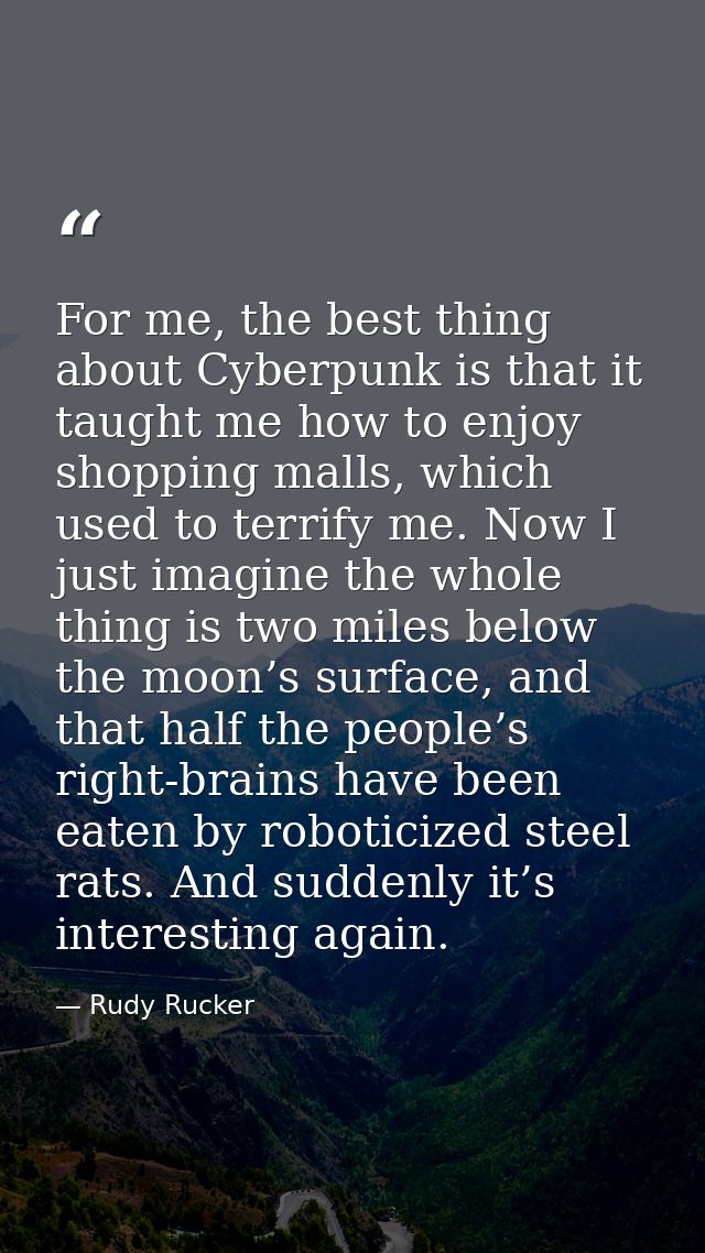 For me, the best thing about Cyberpunk is that it taught me how to enjoy shopping malls, which used to terrify me. Now I — Rudy Rucker
