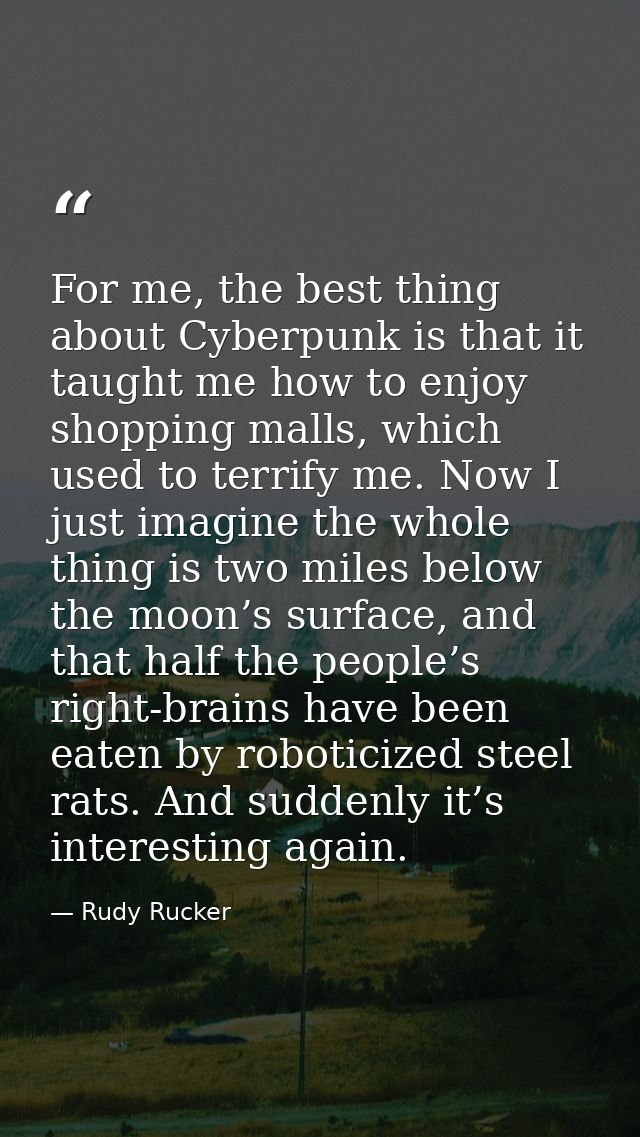 For me, the best thing about Cyberpunk is that it taught me how to enjoy shopping malls, which used to terrify me. Now I — Rudy Rucker