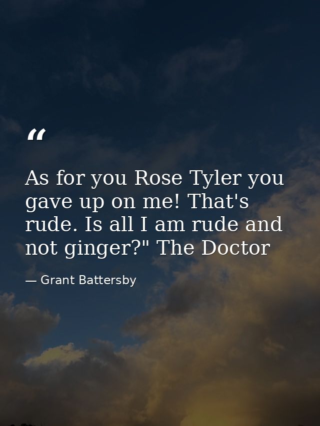 As for you Rose Tyler you gave up on me! That's rude. Is all I am rude and not ginger?" The Doctor — Grant Battersby