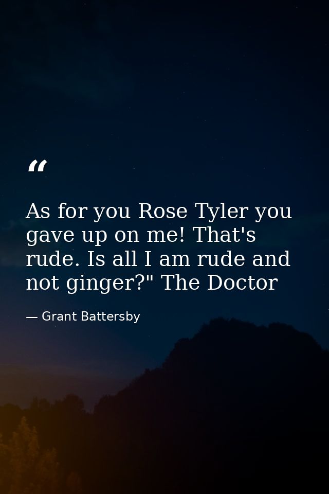 As for you Rose Tyler you gave up on me! That's rude. Is all I am rude and not ginger?" The Doctor — Grant Battersby