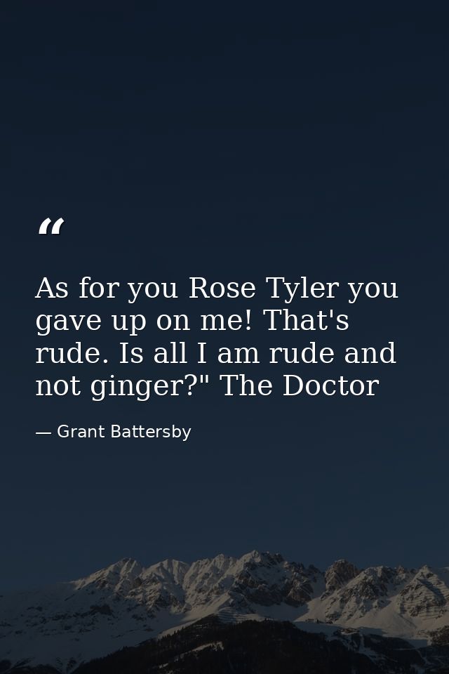 As for you Rose Tyler you gave up on me! That's rude. Is all I am rude and not ginger?" The Doctor — Grant Battersby
