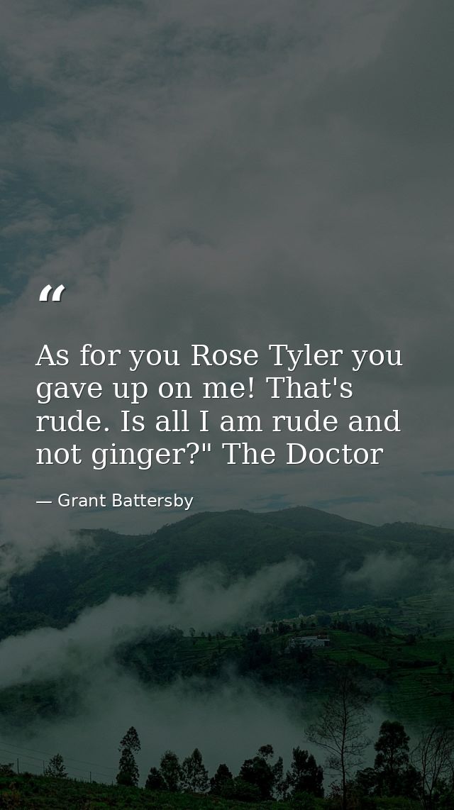 As for you Rose Tyler you gave up on me! That's rude. Is all I am rude and not ginger?" The Doctor — Grant Battersby
