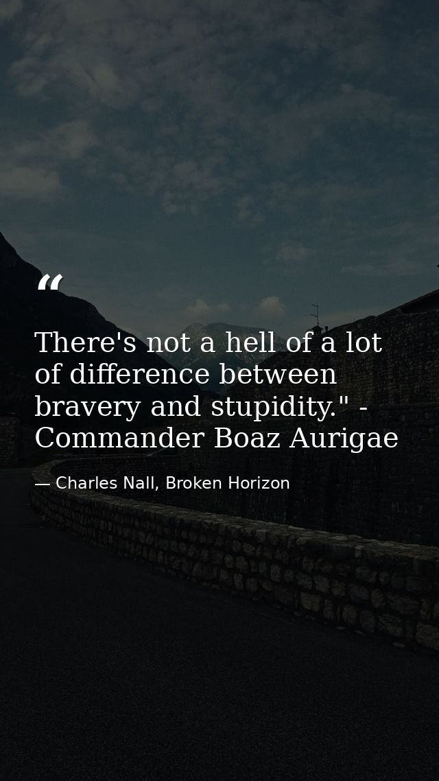 There's not a hell of a lot of difference between bravery and stupidity." - Commander Boaz Aurigae — Charles Nall, Broken Horizon
