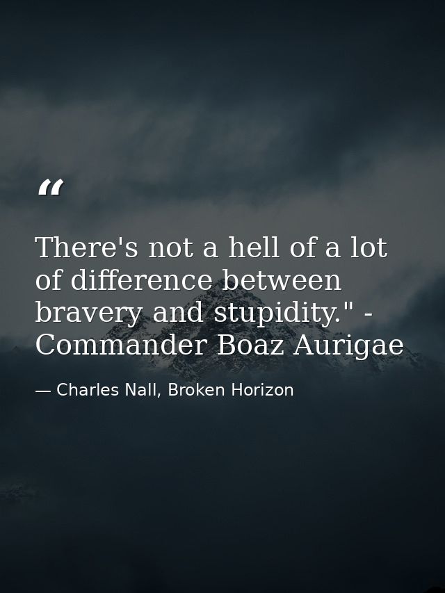 There's not a hell of a lot of difference between bravery and stupidity." - Commander Boaz Aurigae — Charles Nall, Broken Horizon