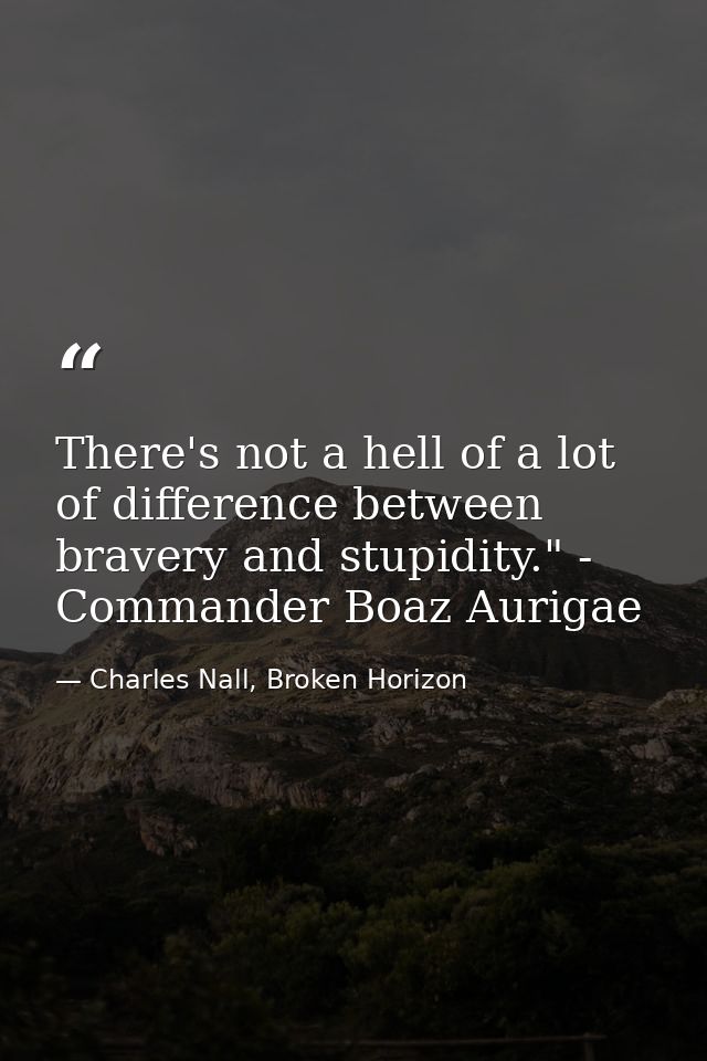 There's not a hell of a lot of difference between bravery and stupidity." - Commander Boaz Aurigae — Charles Nall, Broken Horizon