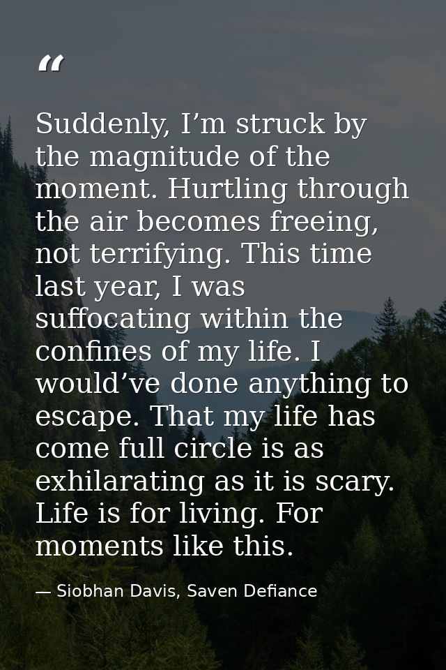 Suddenly, I’m struck by the magnitude of the moment. Hurtling through the air becomes freeing, not terrifying. This time — Siobhan Davis, Saven Defiance