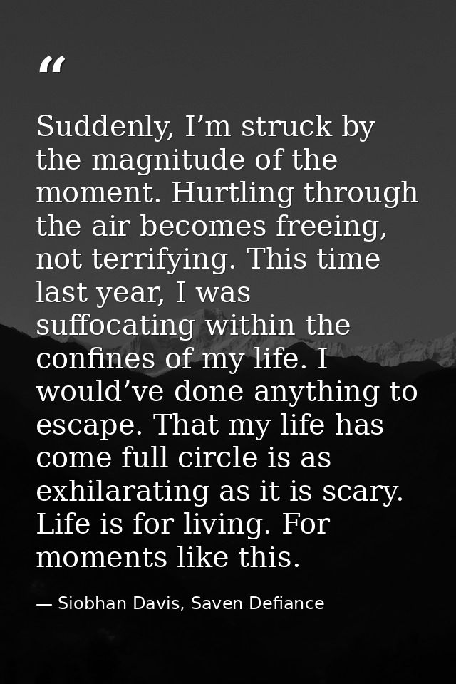 Suddenly, I’m struck by the magnitude of the moment. Hurtling through the air becomes freeing, not terrifying. This time — Siobhan Davis, Saven Defiance
