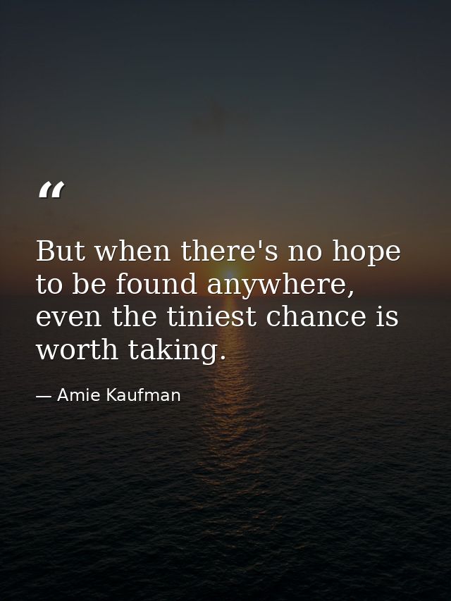 But when there's no hope to be found anywhere, even the tiniest chance is worth taking. — Amie Kaufman