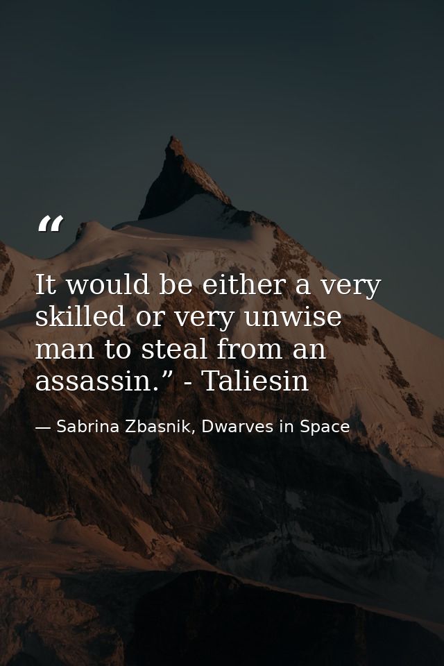 It would be either a very skilled or very unwise man to steal from an assassin.” - Taliesin — Sabrina Zbasnik, Dwarves in Space