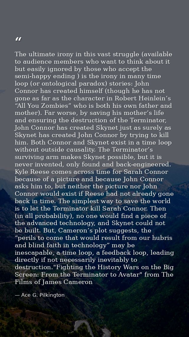 The ultimate irony in this vast struggle (available to audience members who want to think about it but easily ignored by — Ace G. Pilkington