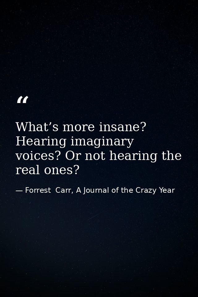 What’s more insane? Hearing imaginary voices? Or not hearing the real ones? — Forrest  Carr, A Journal of the Crazy Year