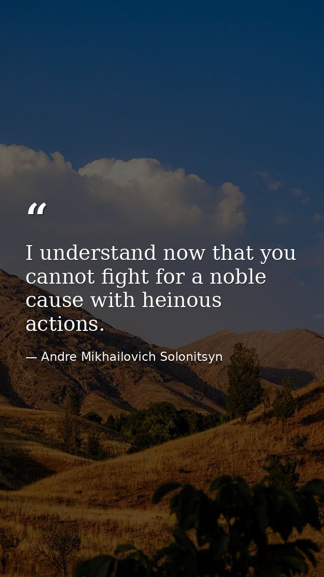 I understand now that you cannot fight for a noble cause with heinous actions. — Andre Mikhailovich Solonitsyn