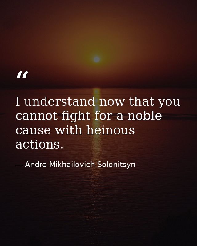 I understand now that you cannot fight for a noble cause with heinous actions. — Andre Mikhailovich Solonitsyn