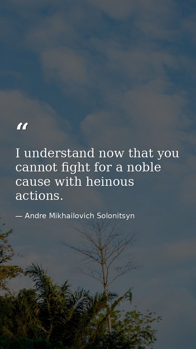 I understand now that you cannot fight for a noble cause with heinous actions. — Andre Mikhailovich Solonitsyn