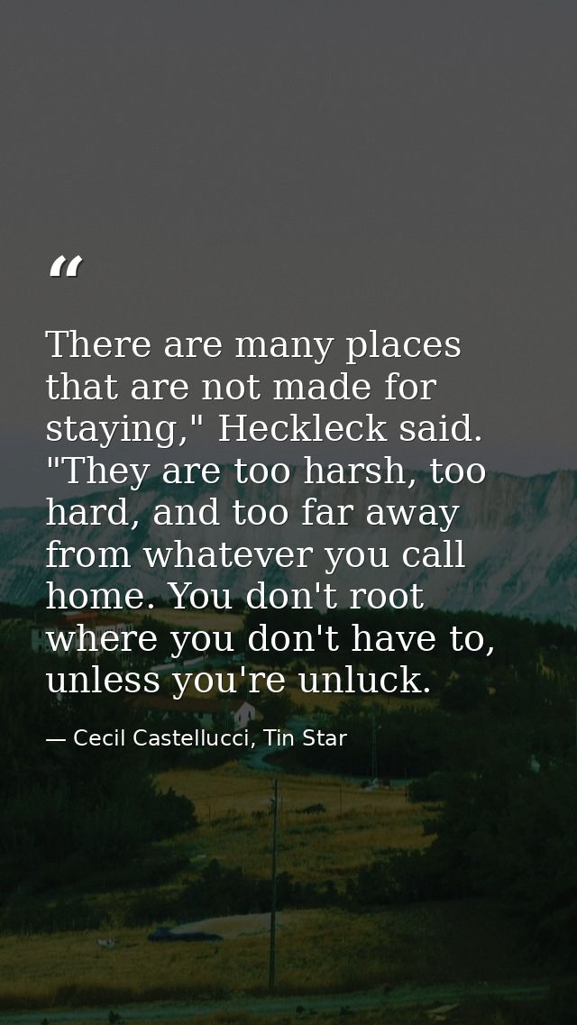 There are many places that are not made for staying," Heckleck said. "They are too harsh, too hard, and too far away fro — Cecil Castellucci, Tin Star