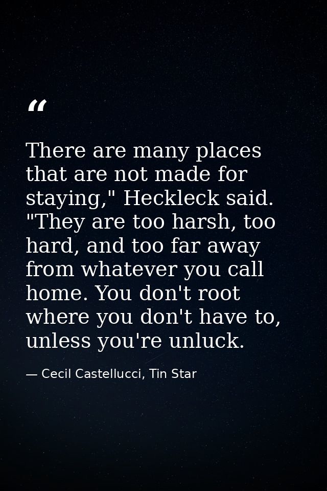 There are many places that are not made for staying," Heckleck said. "They are too harsh, too hard, and too far away fro — Cecil Castellucci, Tin Star