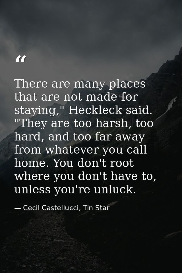 There are many places that are not made for staying," Heckleck said. "They are too harsh, too hard, and too far away fro — Cecil Castellucci, Tin Star