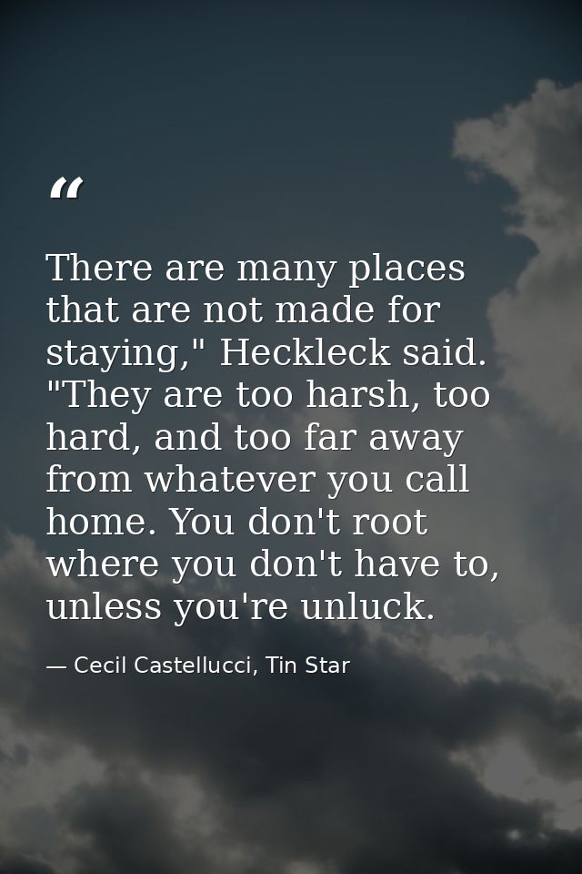 There are many places that are not made for staying," Heckleck said. "They are too harsh, too hard, and too far away fro — Cecil Castellucci, Tin Star