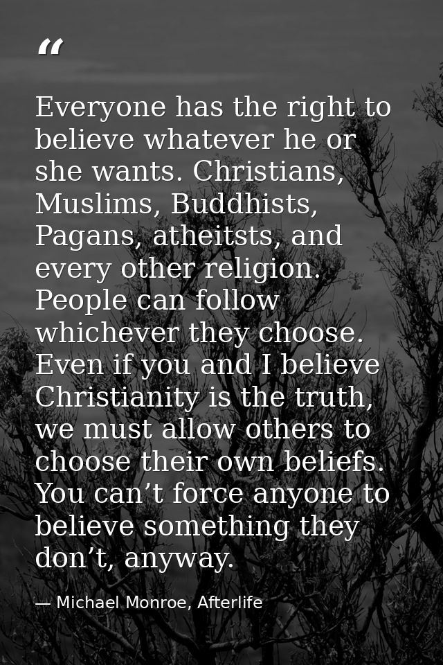 Everyone has the right to believe whatever he or she wants. Christians, Muslims, Buddhists, Pagans, atheitsts, and every — Michael Monroe, Afterlife