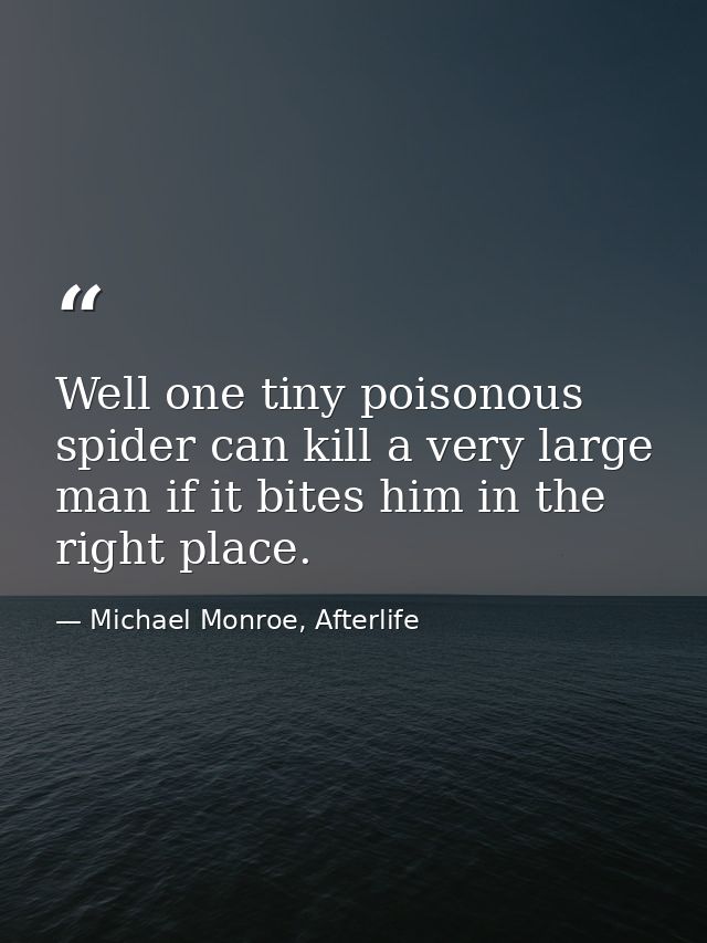 Well one tiny poisonous spider can kill a very large man if it bites him in the right place. — Michael Monroe, Afterlife