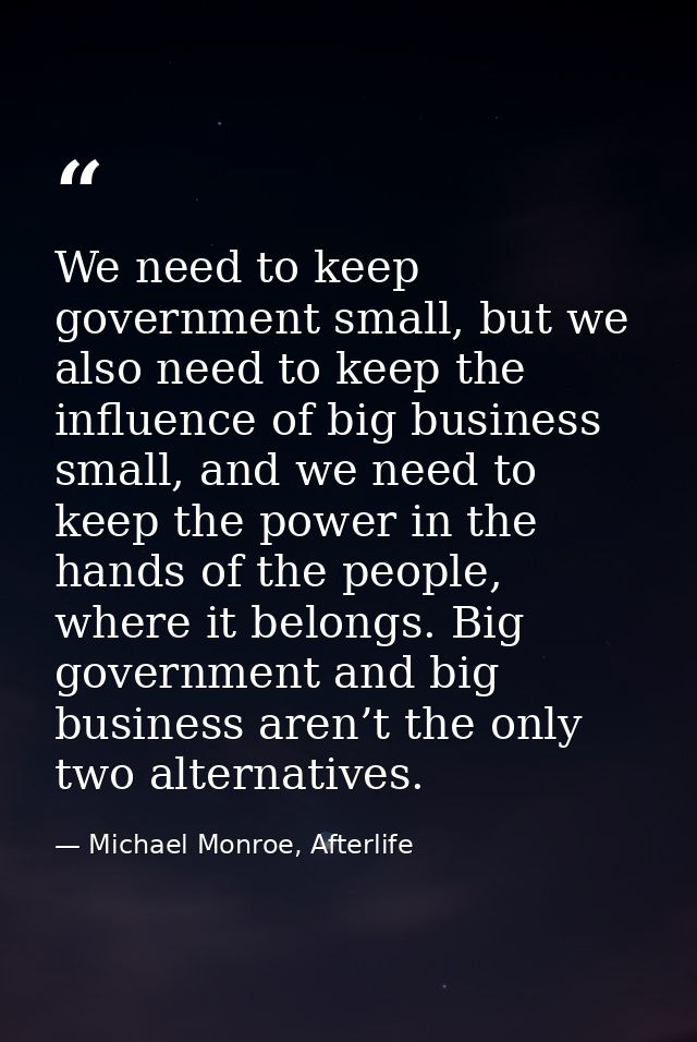 We need to keep government small, but we also need to keep the influence of big business small, and we need to keep the  — Michael Monroe, Afterlife