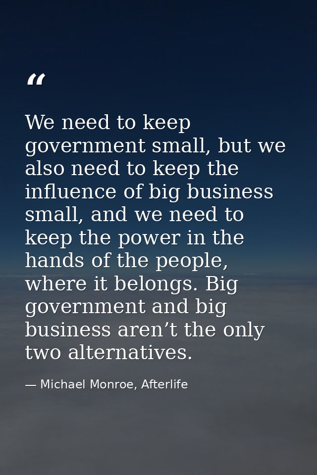 We need to keep government small, but we also need to keep the influence of big business small, and we need to keep the  — Michael Monroe, Afterlife