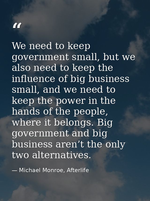 We need to keep government small, but we also need to keep the influence of big business small, and we need to keep the  — Michael Monroe, Afterlife