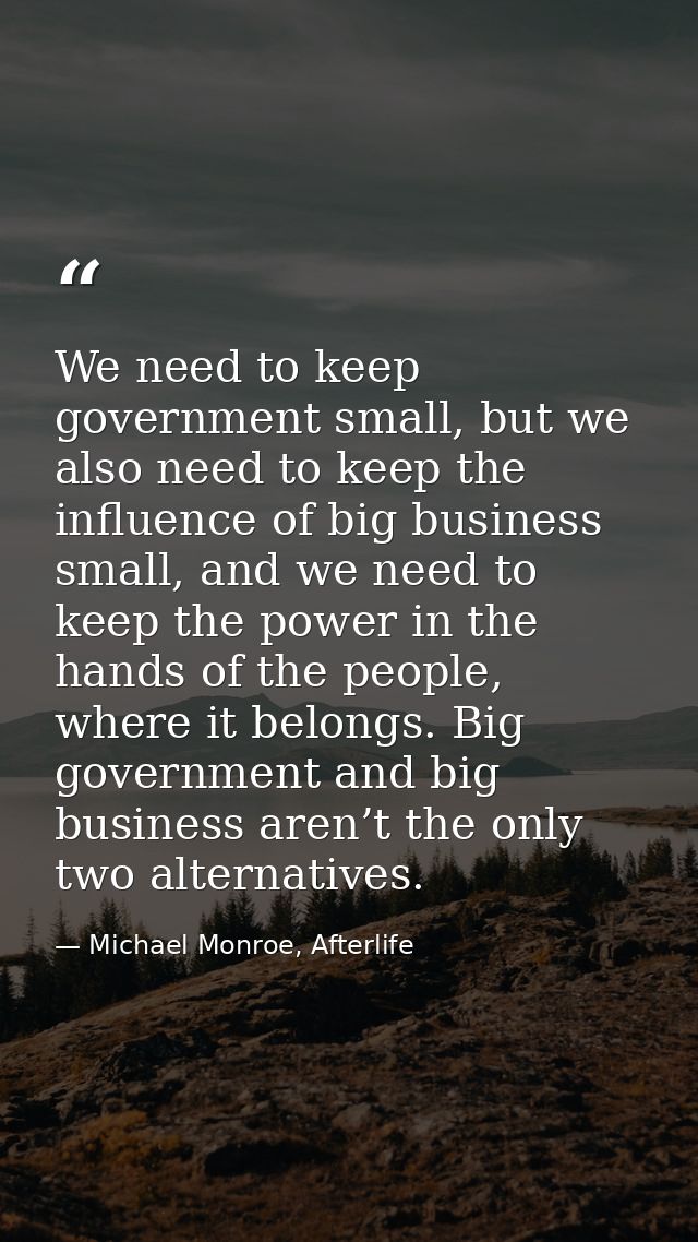 We need to keep government small, but we also need to keep the influence of big business small, and we need to keep the  — Michael Monroe, Afterlife