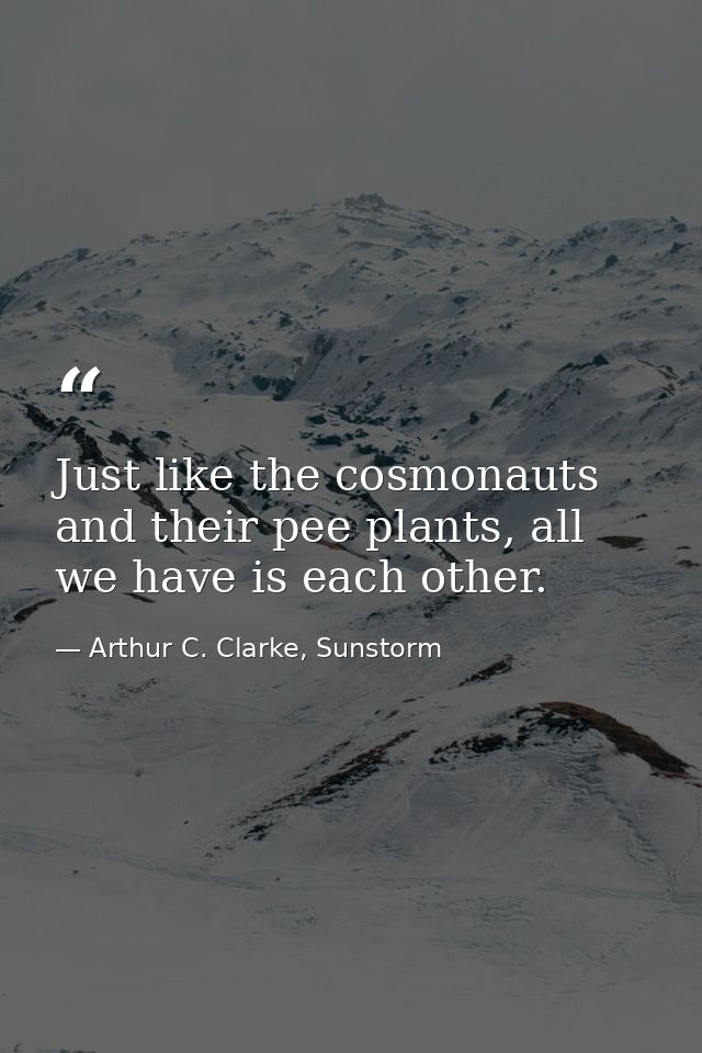 Just like the cosmonauts and their pee plants, all we have is each other. — Arthur C. Clarke, Sunstorm
