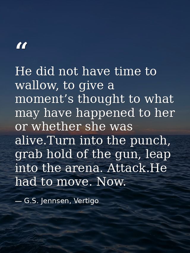 He did not have time to wallow, to give a moment’s thought to what may have happened to her or whether she was alive.Tur — G.S. Jennsen, Vertigo