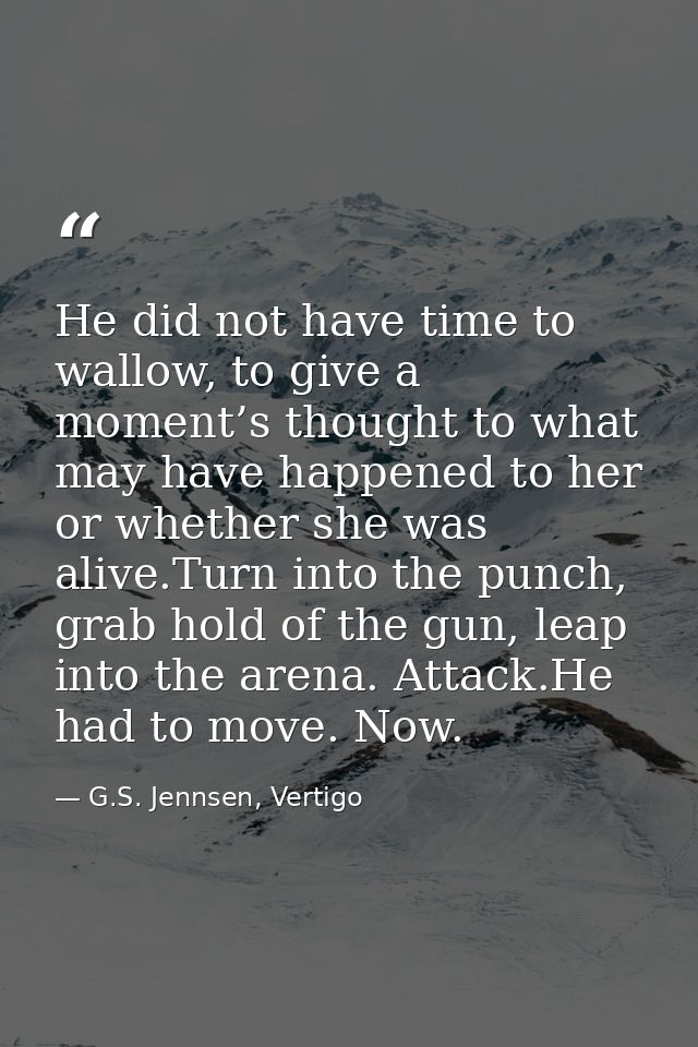 He did not have time to wallow, to give a moment’s thought to what may have happened to her or whether she was alive.Tur — G.S. Jennsen, Vertigo