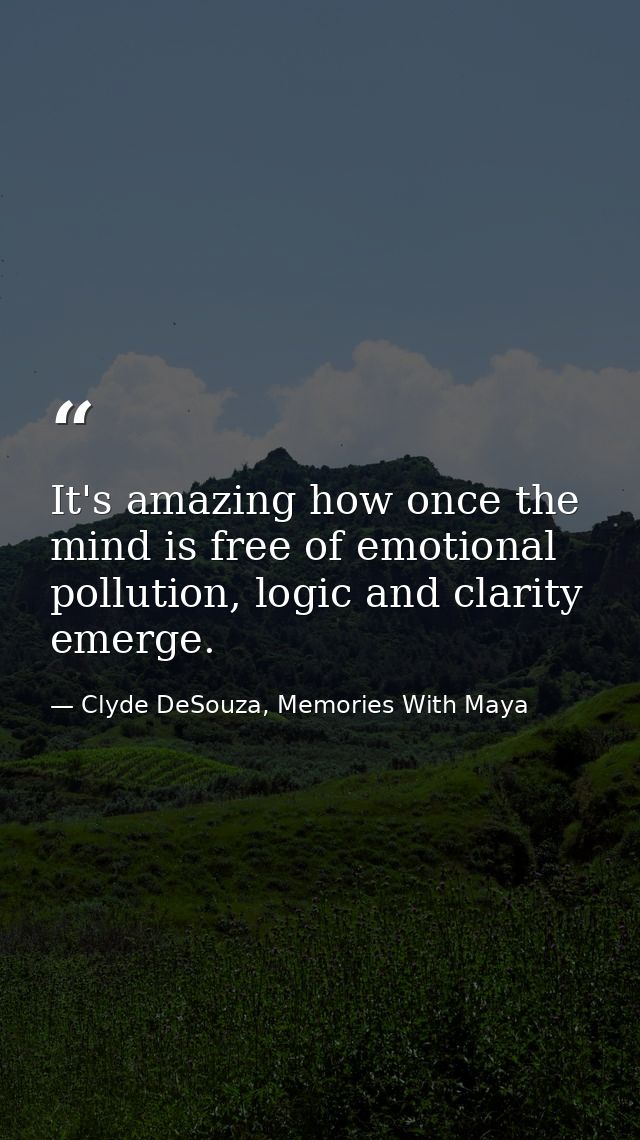 It's amazing how once the mind is free of emotional pollution, logic and clarity emerge. — Clyde DeSouza, Memories With Maya
