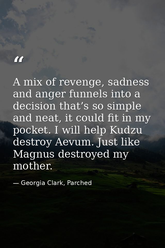 A mix of revenge, sadness and anger funnels into a decision that’s so simple and neat, it could fit in my pocket. I will — Georgia Clark, Parched