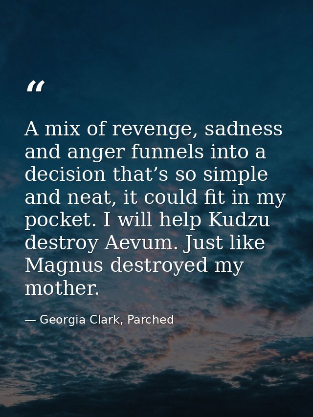 A mix of revenge, sadness and anger funnels into a decision that’s so simple and neat, it could fit in my pocket. I will — Georgia Clark, Parched