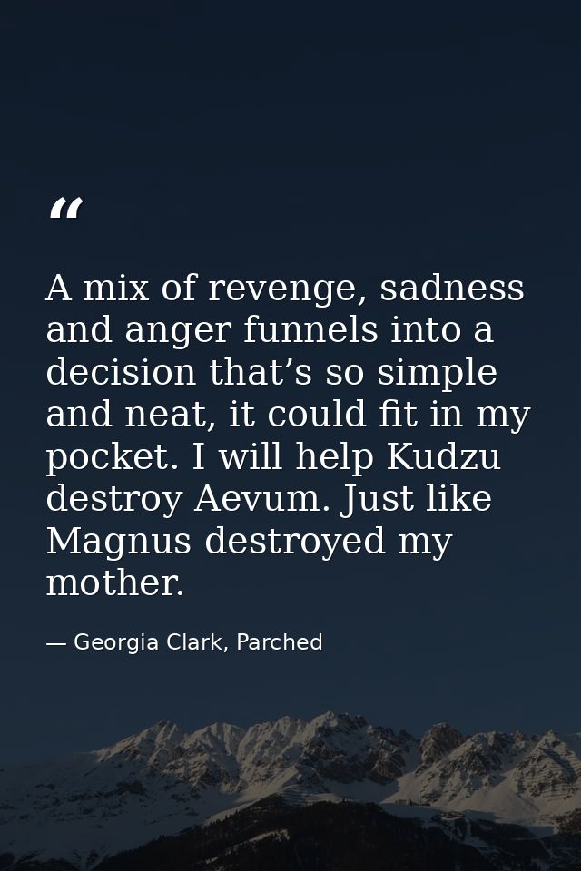 A mix of revenge, sadness and anger funnels into a decision that’s so simple and neat, it could fit in my pocket. I will — Georgia Clark, Parched