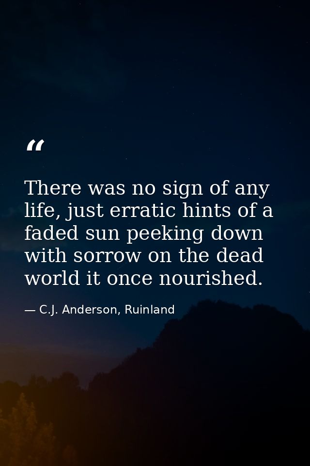 There was no sign of any life, just erratic hints of a faded sun peeking down with sorrow on the dead world it once nour — C.J. Anderson, Ruinland