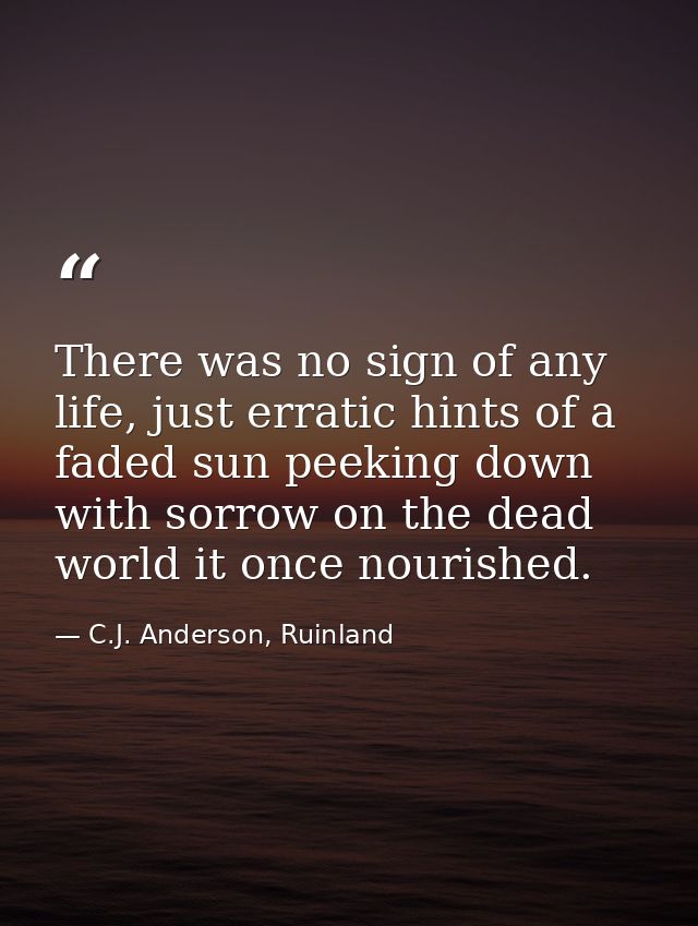 There was no sign of any life, just erratic hints of a faded sun peeking down with sorrow on the dead world it once nour — C.J. Anderson, Ruinland